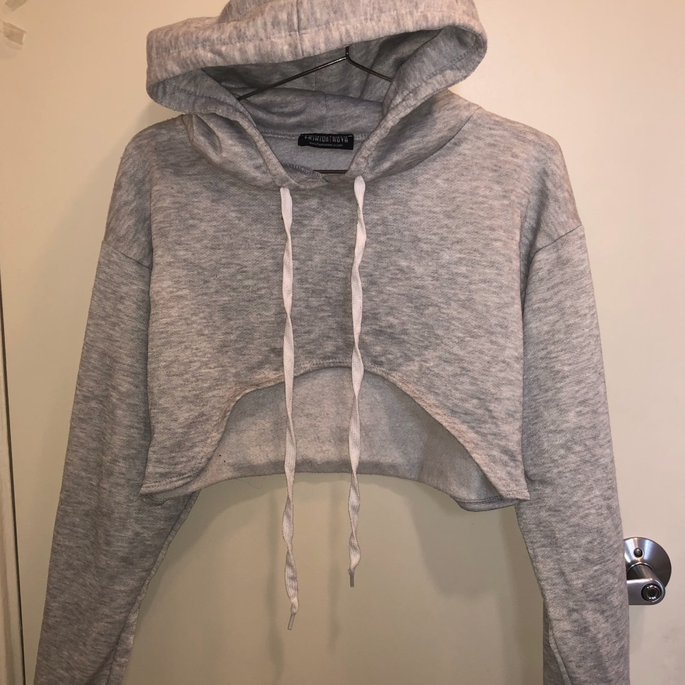 fashion nova GREY cropped hoodie